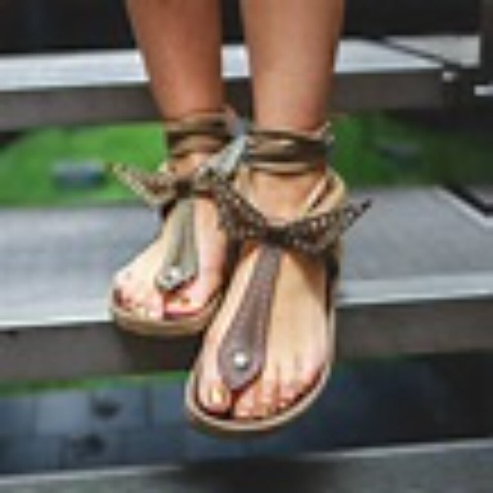 Isabel Marant Tan Leather Lace Up Sandals Size 6 Studded Thongs - Picture 11 of 12